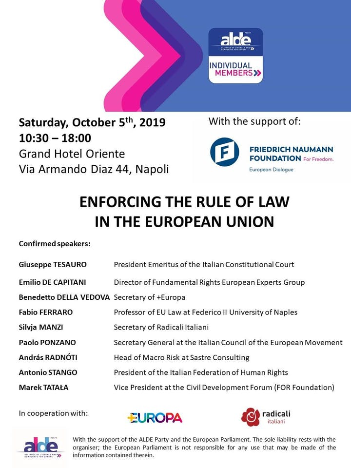 Napoli 5.10.2019 RESPECT OF THE RULE OF LAW IN THE EUROPEAN UNION ALDE Party Individual Members
